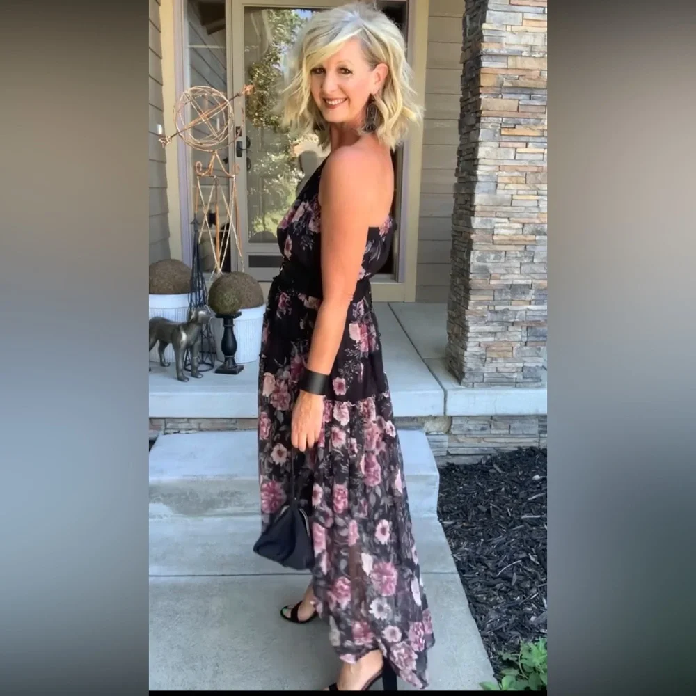 One Shoulder High Low Floral Dress - Picture 4 of 15
